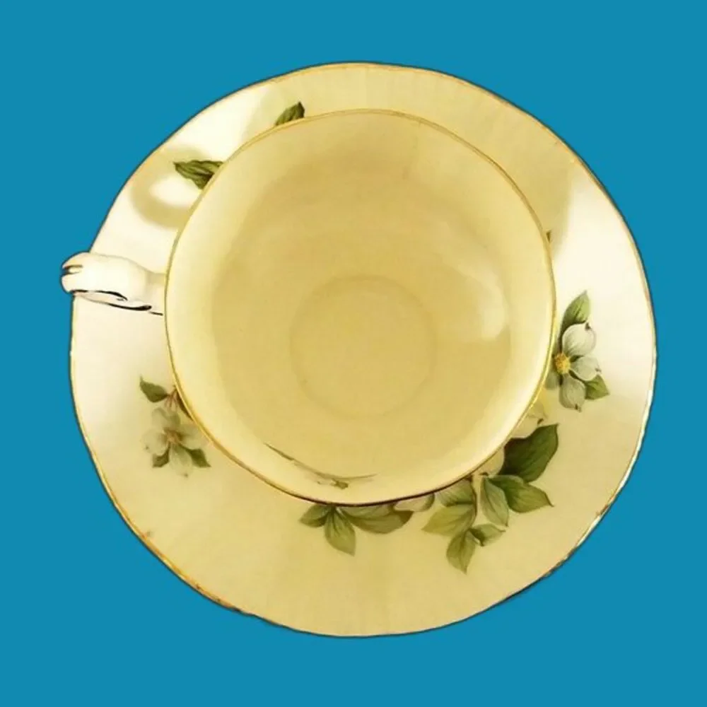 Vtg Paragon Teacup Saucer Set White Dogwood Canadian Provincial Flowers 1950s